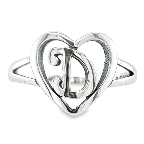 RD4 Letter D  Heart Ring