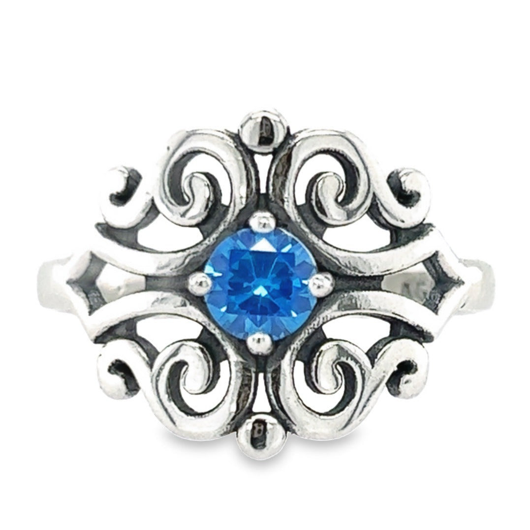 R526 Anillo Diseño Elegante Piedra Azul