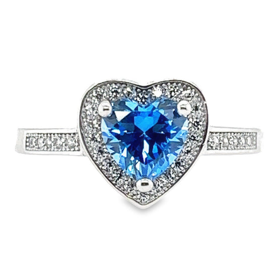 R520 Anillo CZ Corazón Azul