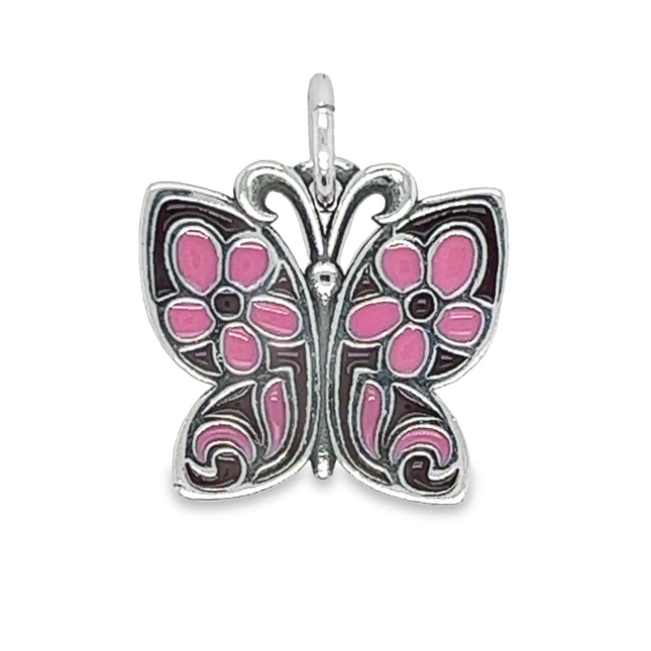 D928 Pink Flower Butterfly Pendant