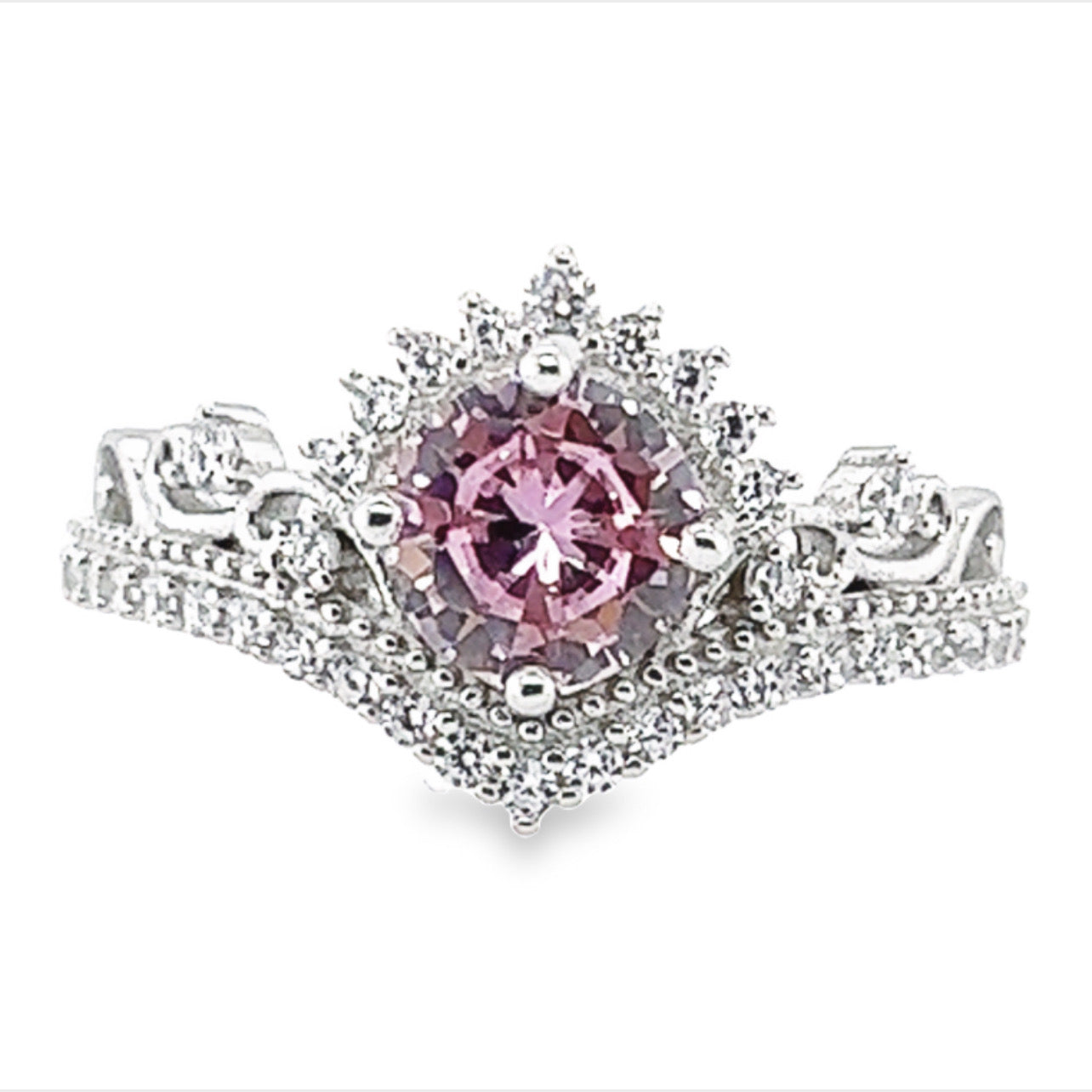 R179 Anillo Corona Piedra Rosa