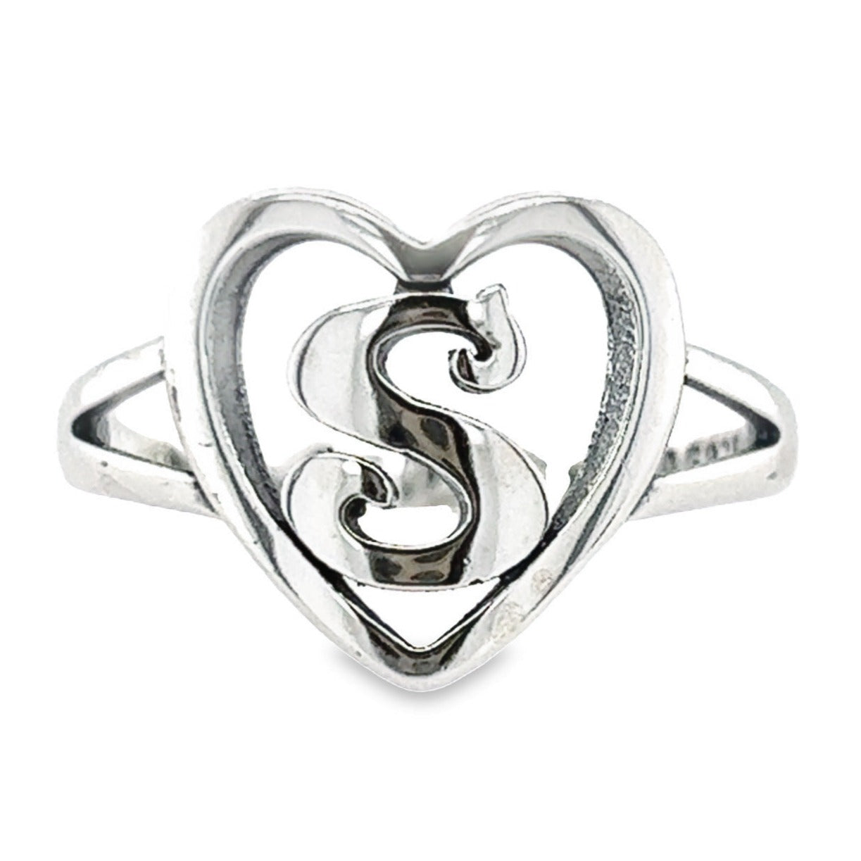 RS4 Letter S  Heart Ring