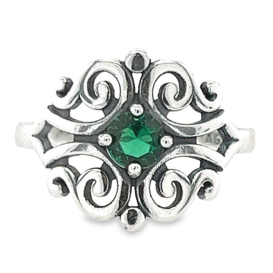 R528 Anillo Diseño Elegante Piedra Verde